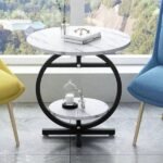 MODERN ROUND MARBLE LOOK SIDE TABLE WITH METAL FRAME