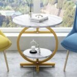 MODERN ROUND MARBLE LOOK SIDE TABLE WITH METAL FRAME - Image 2