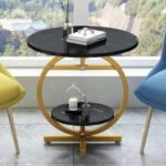 MODERN ROUND MARBLE LOOK SIDE TABLE WITH METAL FRAME - Image 3