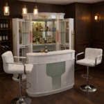 LUXURY WHITE HOME BAR SET WITH MODERN STOOLS