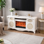LUXURY WHITE ELECTRIC FIREPLACE TV STAND