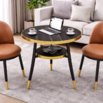 AURORA GOLD MARBLE ROUND SIDE TABLE WITH THICKENED CARBON STEEL LEGS