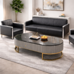 MODERN LUXURY OVAL CENTER TABLE WITH MARBLE TOP