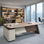 EXECUTIVE WALNUT BEIGE L-SHAPED OFFICE DESK - Image 2
