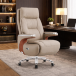LUXURY EXECUTIVE RECLINING OFFICE CHAIR WITH PREMIUM LEATHER FINISH AND CHROME BASE
