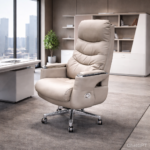 LUXURY EXECUTIVE RECLINING OFFICE CHAIR WITH PREMIUM LEATHER FINISH AND CHROME BASE - Image 2