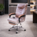 HIGH QUALITY LEATHER CHROME BASE  EXECUTIVE OFFICE CHAIR WITH REMOTE - Image 2