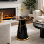 LUXURY MARBLE AND GOLD ACCENT SIDE STOOL - Image 2