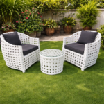 ELEGANT OUTDOOR WOVEN LOUNGE CHAIR SET WITH COFFEE TABLE