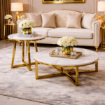 CHAMPAGNE LUXE MARBLE AND GOLD LIVING ROOM ENSEMBLE - Image 2