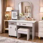 BUTTERFLY ACCENT TWO-TONE VANITY DRESSER SET WITH ARCHED MIRROR