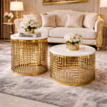 REGALIA AUREUM GEOMETRIC GOLD NESTING COFFEE TABLE SET