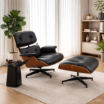 HIGH QUALITY LEATHER MODERN LOUNGE ACCENT CHAIR WITH OTTOMAN