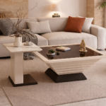 LUXURY MODERN GLASS TOP CENTER TABLE SET - Image 2