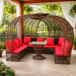 ROYAL PAVILION CANOPY RATTAN CORNER LOUNGE RETREAT SET