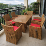 MODERN WICKER OUTDOOR DINING CHAIR SET WITH GLASS-TOP TABLE - Image 3