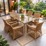 MODERN WICKER OUTDOOR DINING CHAIR SET WITH GLASS-TOP TABLE - Image 4