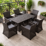 MODERN WICKER OUTDOOR DINING CHAIR SET WITH GLASS-TOP TABLE - Image 5