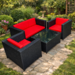 DEEP COMFORT  RATTAN LOUNGE SLEEK GLASS TOP OUTDOOR SET