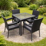 MODERN OUTDOOR WOVEN CHAIR AND TABLE PATIO SET WITH RED CUSHIONS - Image 2