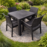 MODERN OUTDOOR WOVEN CHAIR AND TABLE PATIO SET WITH RED CUSHIONS - Image 3
