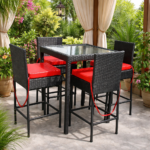 MODERN OUTDOOR WOVEN CHAIR AND TABLE PATIO SET WITH RED CUSHIONS - Image 5