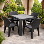 MODERN OUTDOOR WOVEN CHAIR AND TABLE PATIO SET WITH RED CUSHIONS - Image 6