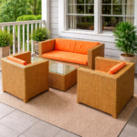 DEEP COMFORT  RATTAN LOUNGE SLEEK GLASS TOP OUTDOOR SET - Image 2