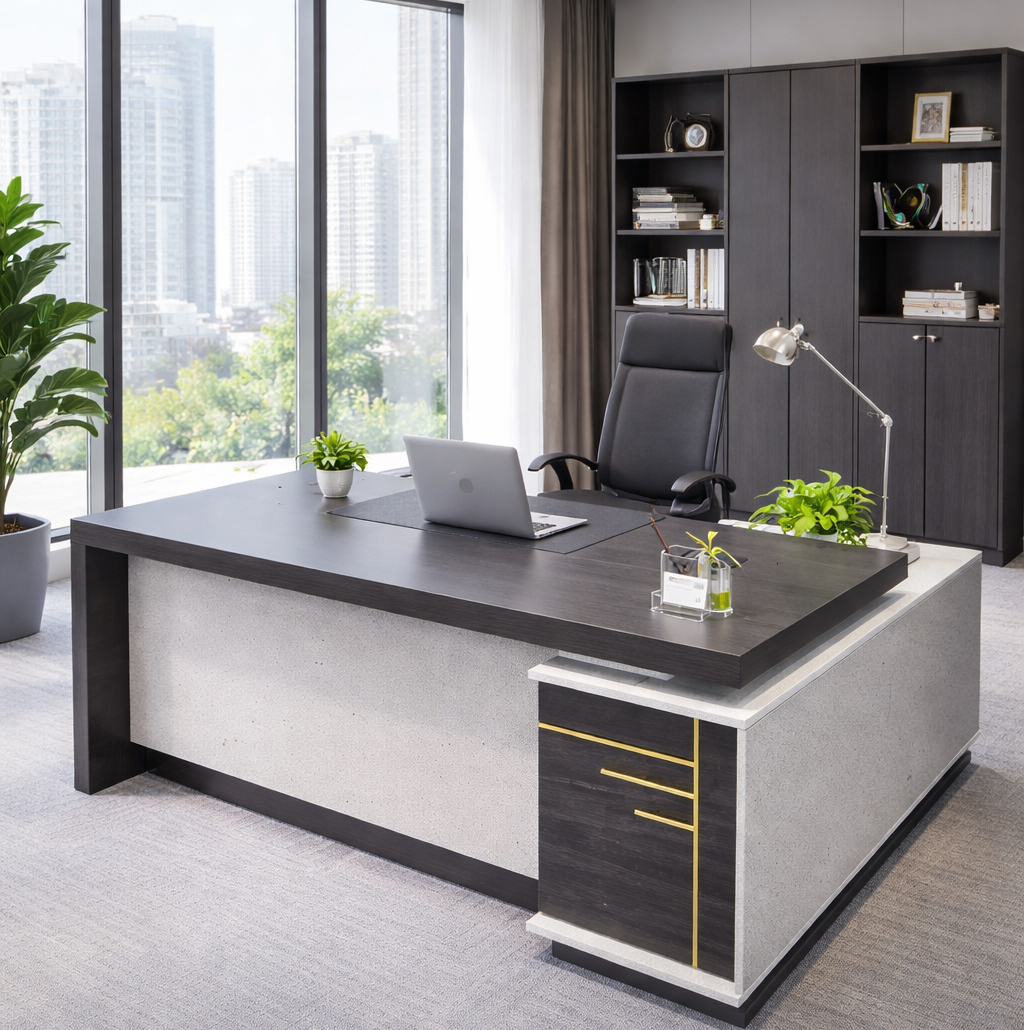 ChatGPT Image Feb 6, 2026, 05_31_12 PM IMPERIAL CONTEMPORARY EXECUTIVE LUXURY GOLD ACCENT OFFICE DESK - Image 1