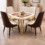 LUXURY GOLD ACCENT MODERN MARBLE-TOP DINING SET