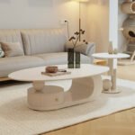 MODERN OVAL CENTER TABLE WITH CURVED BASE AND BUILT-IN STORAGE DRAWER - Image 2