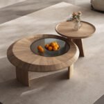 MODERN MINIMALIST WOODEN CENTER TABLE WITH CONTEMPORARY GEOMETRIC DESIGN AND NATURAL FINISH