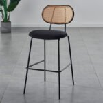MODERN CANE BACK BAR & DINING CHAIR WITH UPHOLSTERED SEAT AND SLEEK METAL FRAME