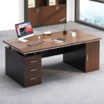 EXECUTIVE CONTEMPORARY WALNUT DARK WOOD FINISH OFFICE DESK