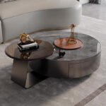 MODERN ROUND MARBLE CENTER TABLE WITH NESTED SIDE TABLE AND STORAGE DRAWER