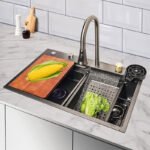MULTI-FUNCTIONAL STAINLESS STEEL KITCHEN SINK WITH INTEGRATED CUTTING BOARD AND VEGETABLE RINSER