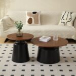 MINIMALIST ROUND WOOD AND BEIGE NESTING CENTER TABLE SET - Image 2