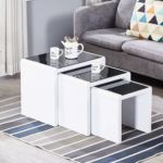 MODERN WHITE NESTING COFFEE TABLE SET WITH GLASS TOPS