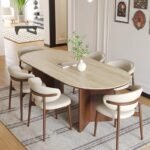 ELEGANT OVAL WALNUT DINING SET WITH CREAM UPHOLSTERED CHAIRS - Image 2