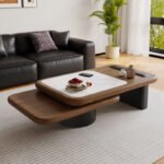 MODERN TWO-TIER WOOD AND MARBLE CENTER TABLE