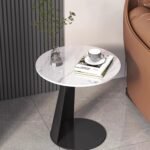 MODERN MARBLE TOP PEDESTAL SIDE TABLE WITH BLACK BASE