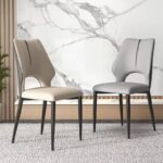 MODERN MARBLE DINING SET WITH CARAMEL SEATS AND BLACK LEGS - Image 2