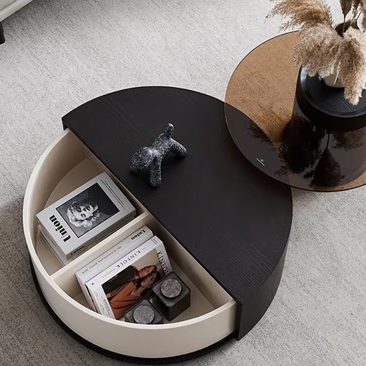 H5ae070f3e7504d9f9fc8e2827384f9e4Y ELEGANT MODERN HALF-MOON CENTER TABLE WITH HIDDEN STORAGE AND MINIMALIST DESIGN - Image 1