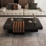 MODERN TWO-TONE WOOD AND MARBLE CENTER TABLE