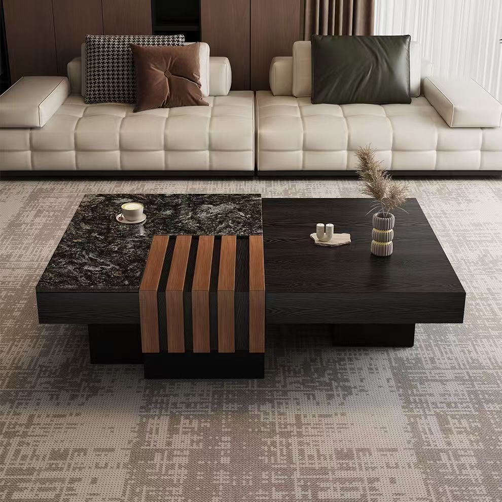 H705162f97bf84553a10c0dcbbc8202e9I MODERN TWO-TONE WOOD AND MARBLE CENTER TABLE - Image 1