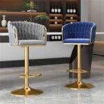 LUXURY VELVET UPHOLSTERED GOLD BASE MODERN DINING & BAR CHAIR SET