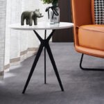 MODERN ROUND ACCENT SIDE TABLE WITH BLACK METAL LEGS
