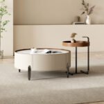 MODERN ROUND LEATHER ACCENT CENTER TABLE SET