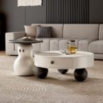 MODERN ROUND CENTER TABLE WITH SPHERE LEGS AND BUILT-IN STORAGE DRAWER