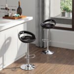 MODERN GLOSSY BLACK SWIVEL BAR CHAIRS WITH CHROME BASE